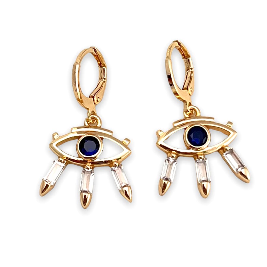 Evil eye blue stone center drop earrings in 18k of gold plated earrings