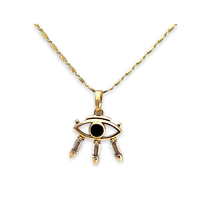 Evil eye dark blue stone center pendant necklace in 18k of gold plated chains