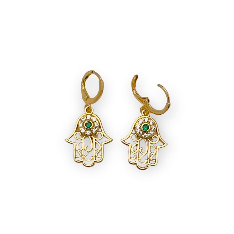 Fatima’s hand green cz stones huggies earrings in 18k of gold plated earrings