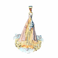 Floating virgin with angels clouds pendant three tones in 18kts of gold plated charms