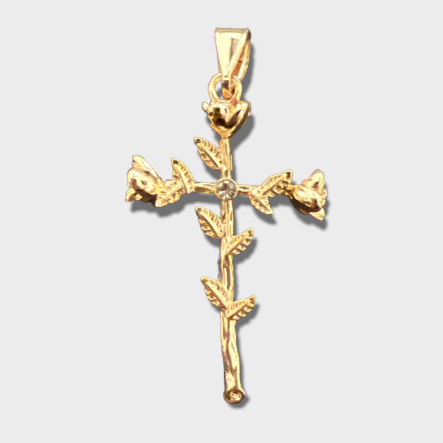 Gold tone roses and thorns pendant in 18k of gold layering charms & pendants