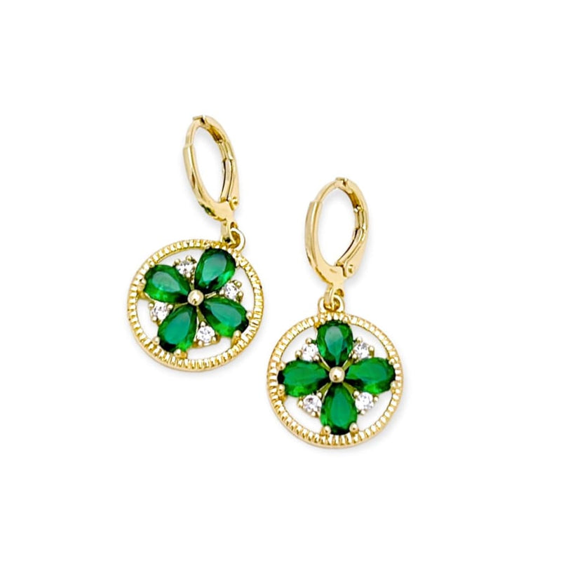 Green flower drop earrings in 18k of gold plated earrings