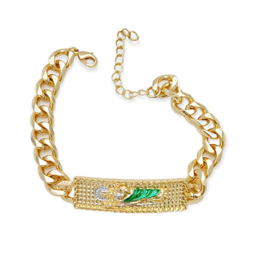 Green rope san judas cuban links bracelet in 18kts of gold plated bracelets