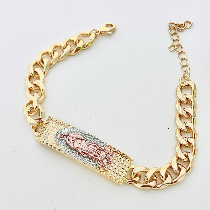 Guadalupe virgin cuban links bracelet in 18kts of gold plated bracelets