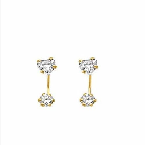 Heart curb threader backs post studs earrings in solid gold earrings