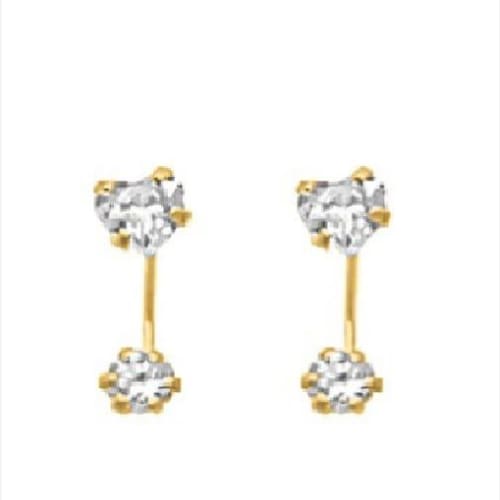 Heart curb threader backs post studs earrings in solid gold earrings