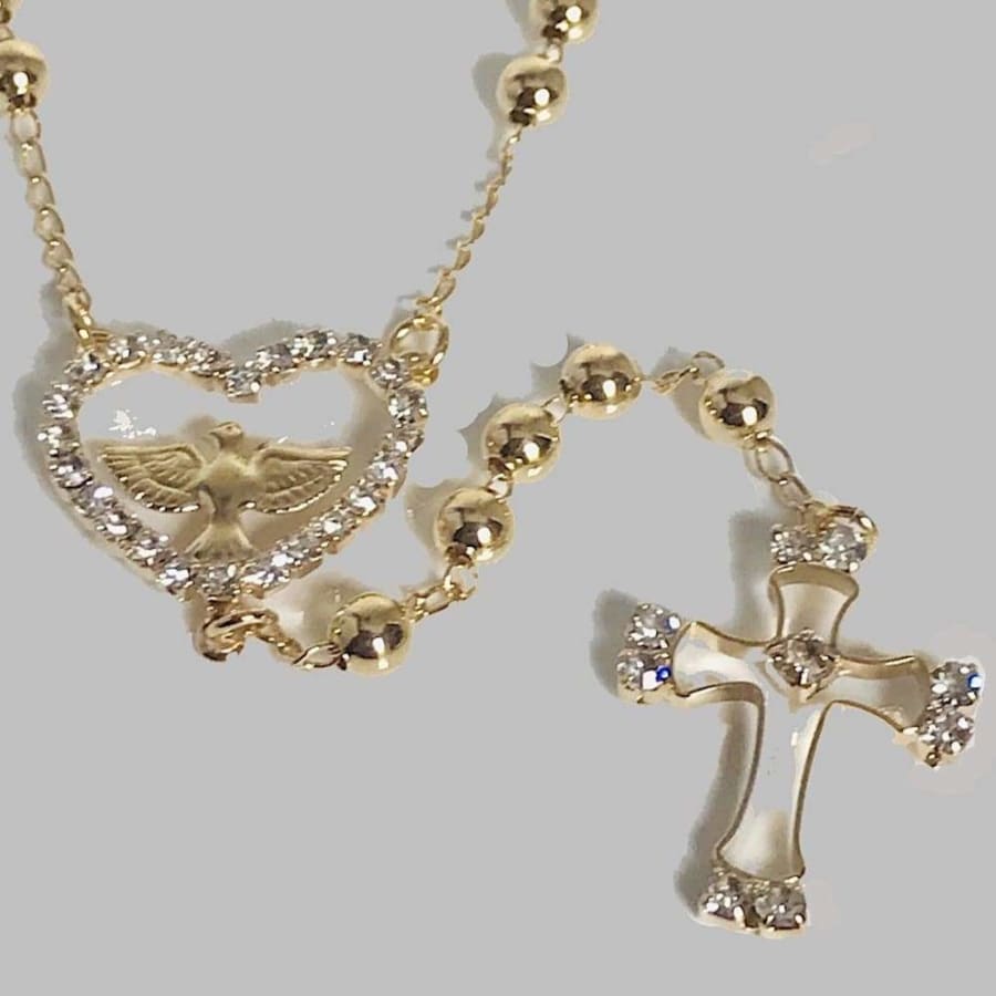 Heart dove 3mm beads 18k gold plated rosary 22 rosaries