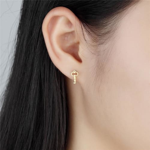 Heart lock and antique key gold stainless steel studs earrings earrings