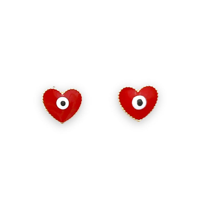 Heart shape red evil eye earrings studs 18k of gold plated earrings