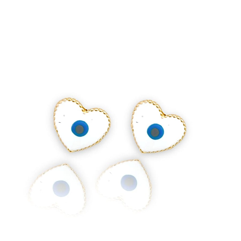 Heart shape white and blue evil eye earrings studs 18k of gold plated earrings