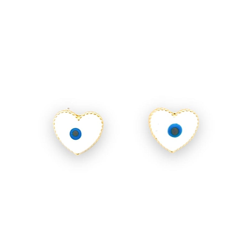 Heart shape white and blue evil eye earrings studs 18k of gold plated earrings