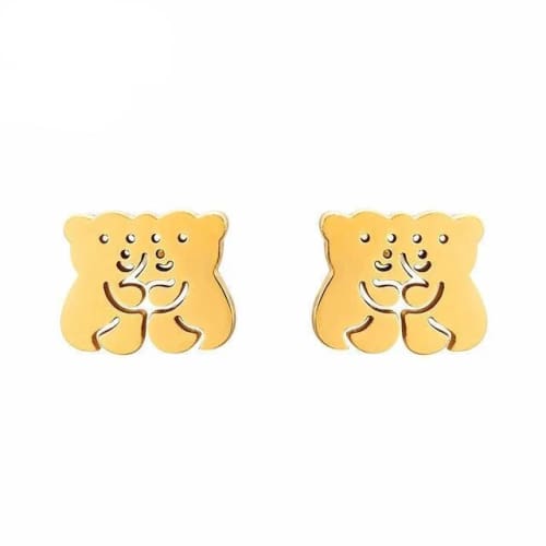 Hugging little bears gold over stainless steel studs earrings earrings