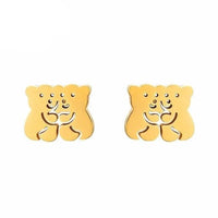 Hugging little bears gold over stainless steel studs earrings earrings