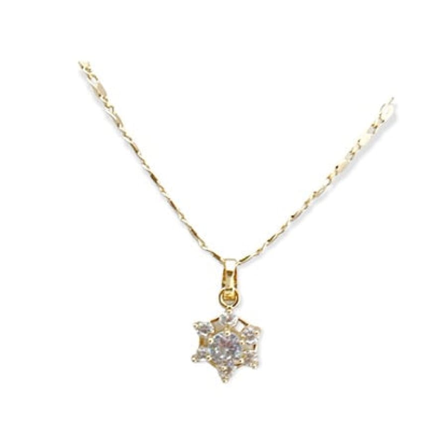 Iza hexagon clear stones pendant necklace in 18k of gold plated chains