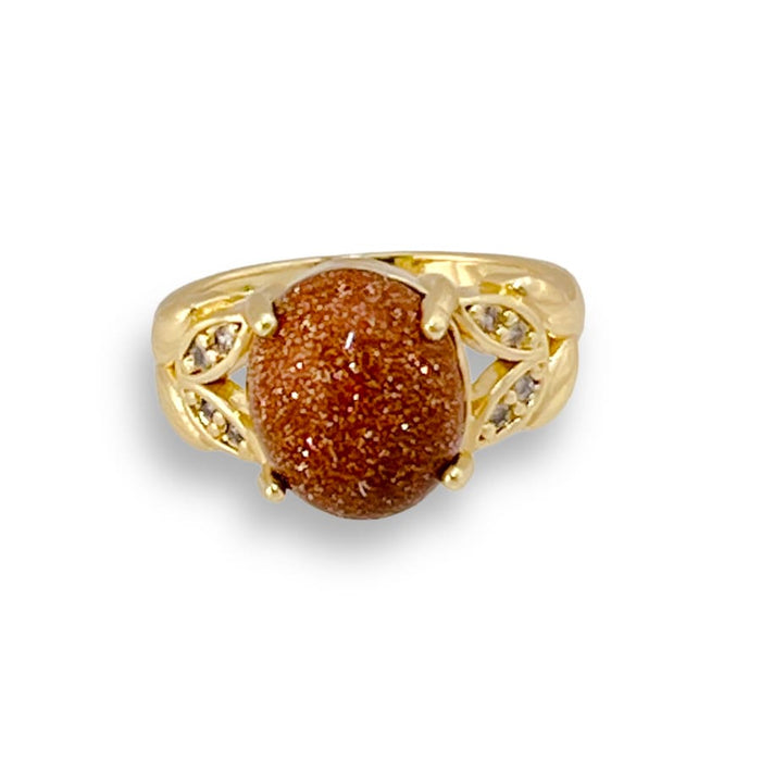 Jasper stone with butterflies sides ring in 18k of gold plated rings