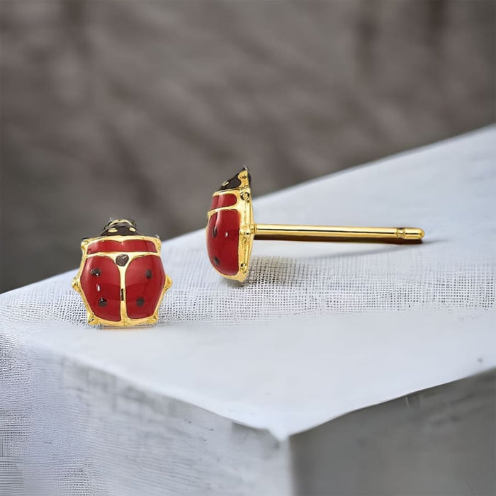 Lady bugs screw back post ball in 10k solid gold studs earrings earrings