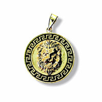 Lion pendant medallion with roman black edges in 18kts of gold plated charms