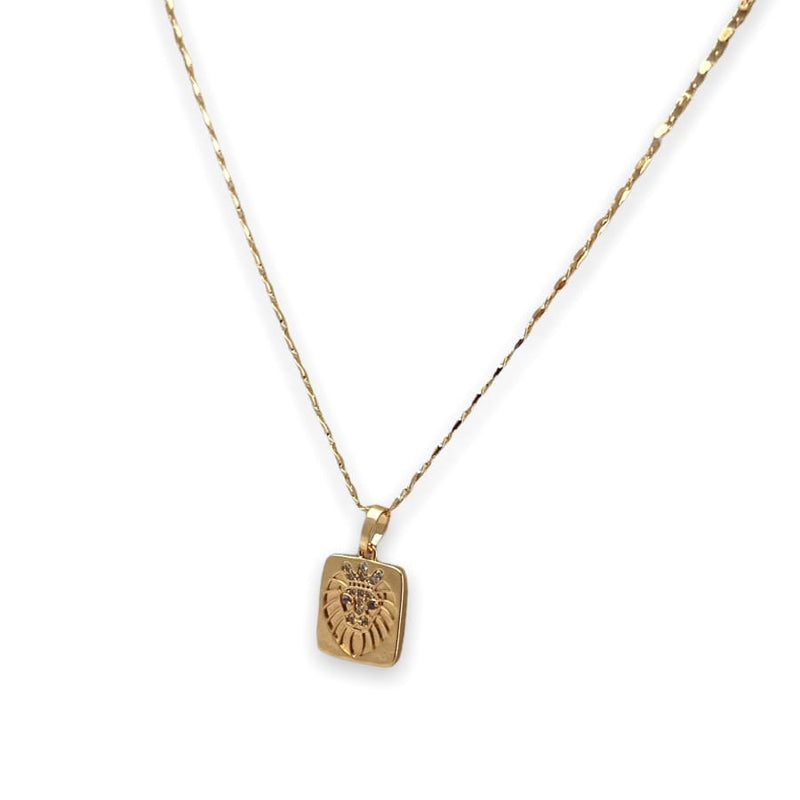 Lion with clear stones rectangular pendant necklace in 18k of gold plated chains