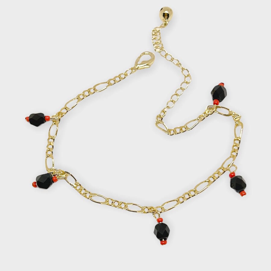 Lucky figaro charm red and black beads 18kts of gold plated bracelet bracelets