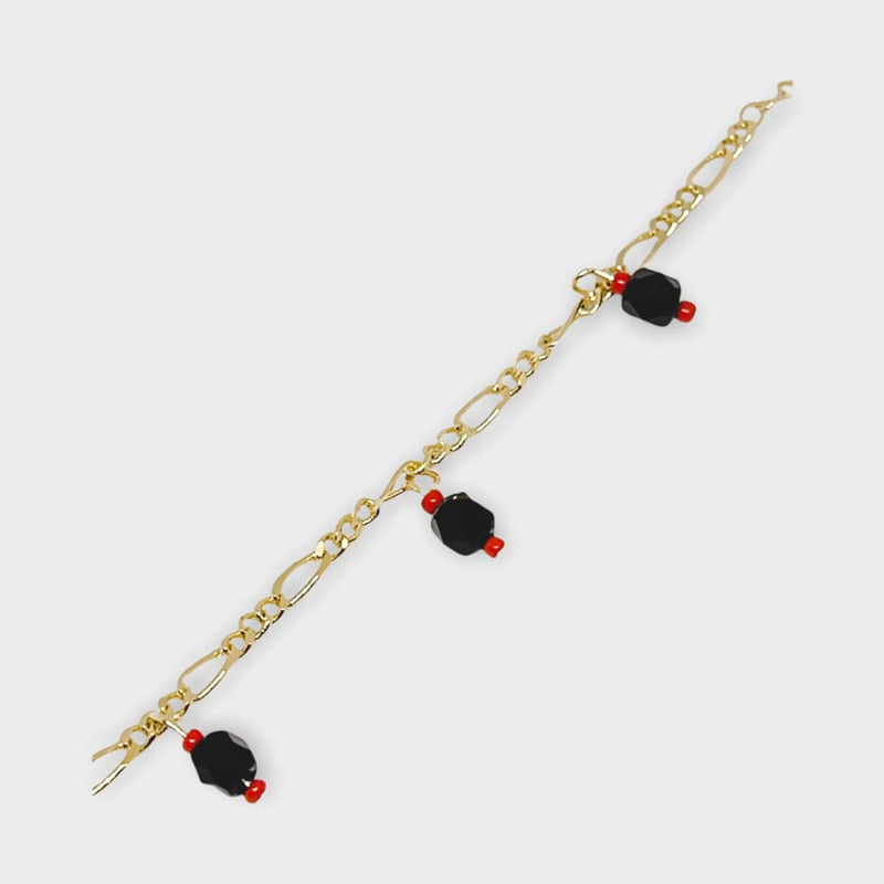 Lucky figaro charm red and black beads 18kts of gold plated bracelet bracelets