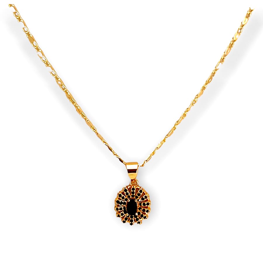 Marie black stones oval shape necklace in 18k of gold plated chains