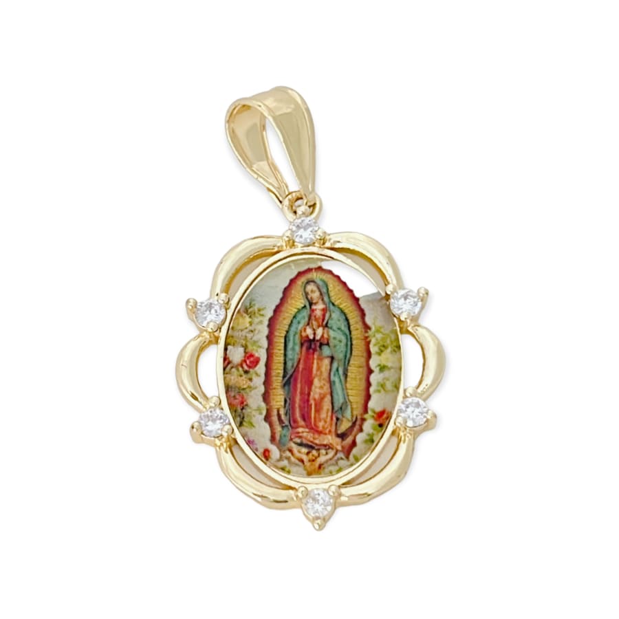 Oval shape cz guadalupe pendant in 18k of gold layering charms & pendants