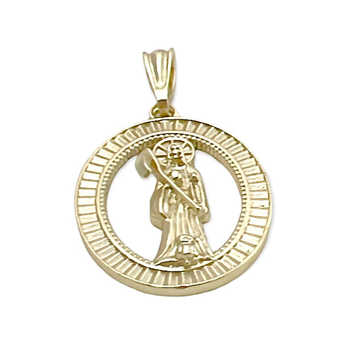 Oval shape grim reaper santa muerte pendant in 18k of gold layering charms & pendants