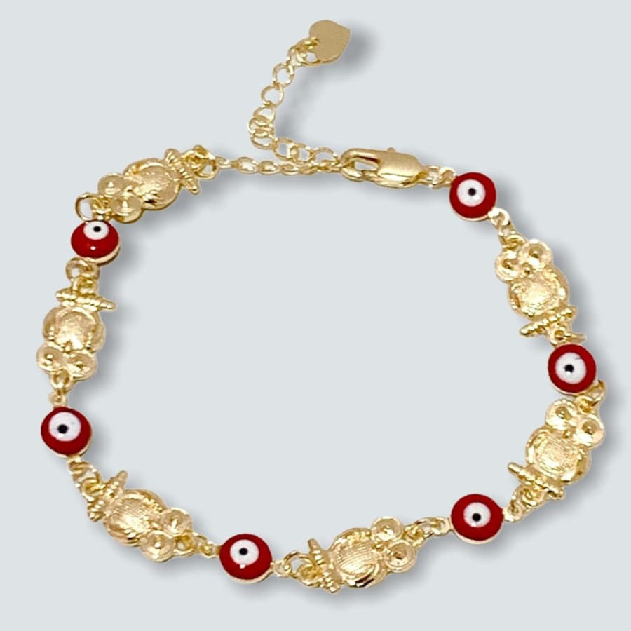 Owl with red evil eye bead anklet 18k of gold plated anklet