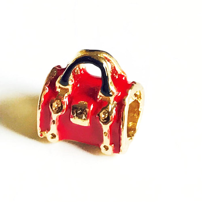 Red bag european bead charm 18kt of gold plated charms