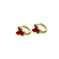 Red butterflies enamel huggies earrings in 18k of gold plated earrings