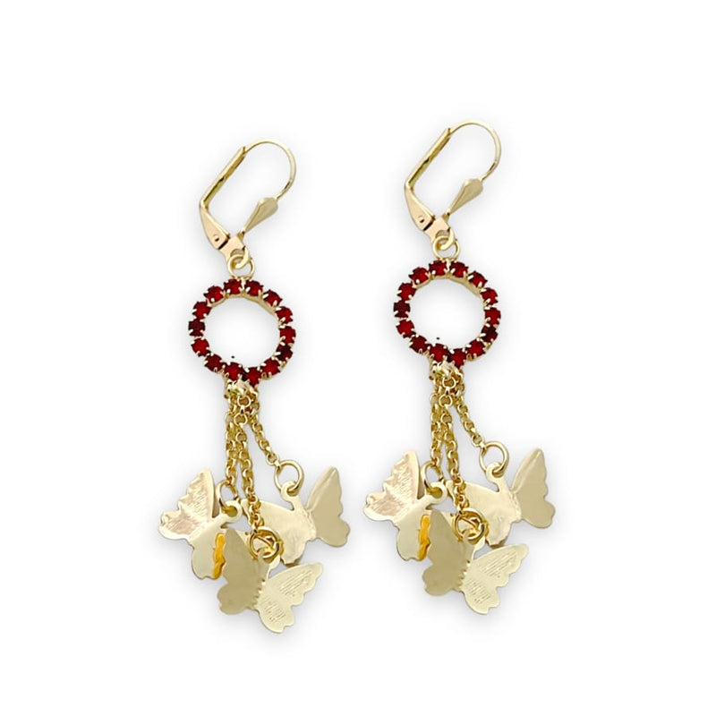 Red cz butterflies cascade lever back 18k of gold plated earrings earrings