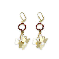 Red cz butterflies cascade lever back 18k of gold plated earrings earrings