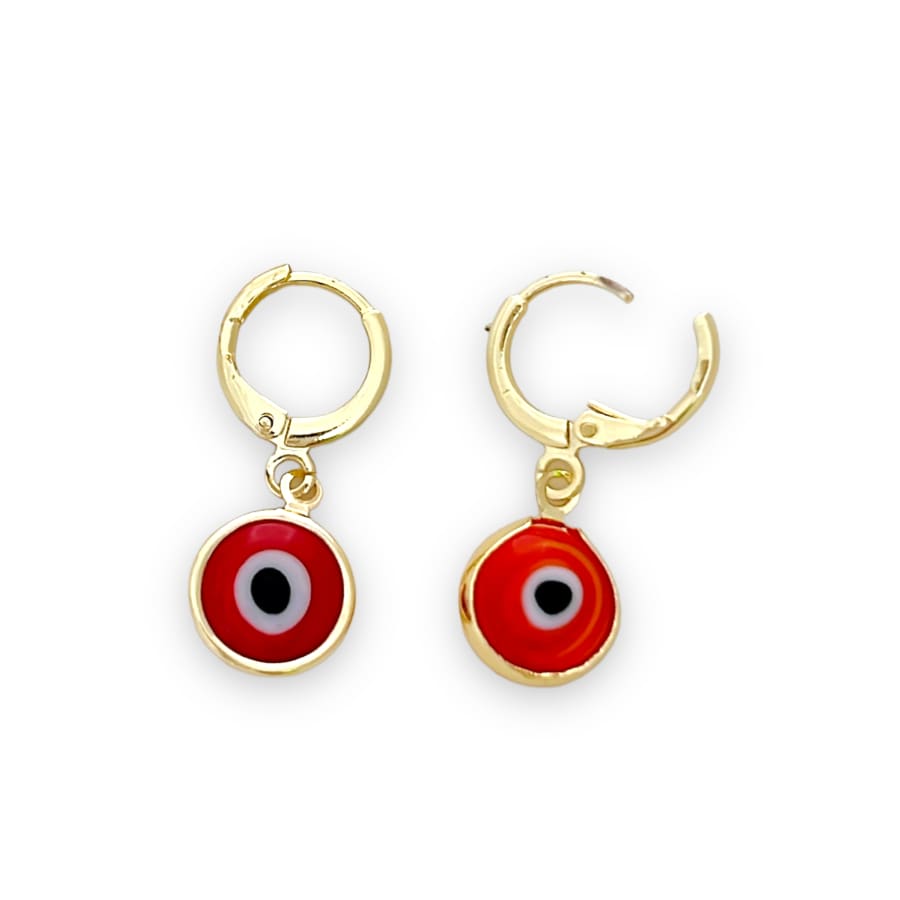 Red evil eye huggies earrings in 18k of gold plated earrings