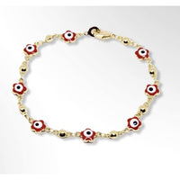 Red flower evil eye 18kts of gold plated bracelet 7.5 bracelets