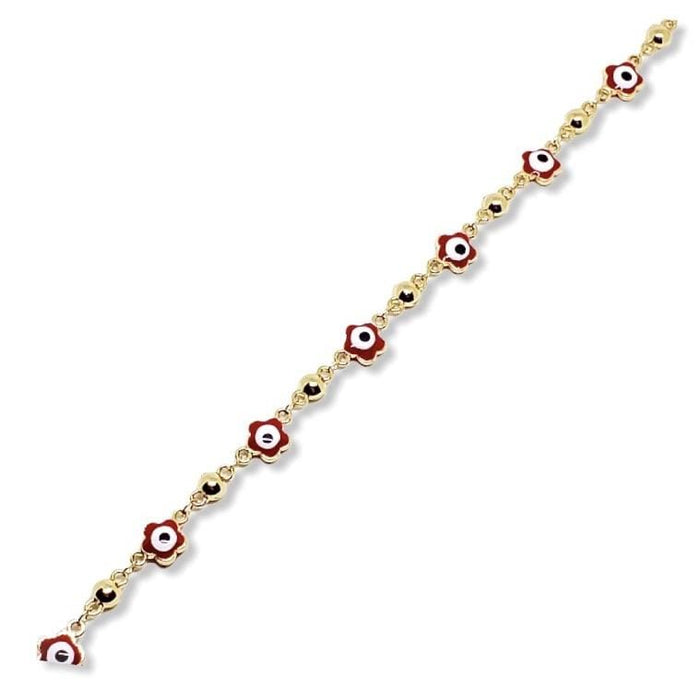 Red flower evil eye 18kts of gold plated bracelet 7.5 bracelets