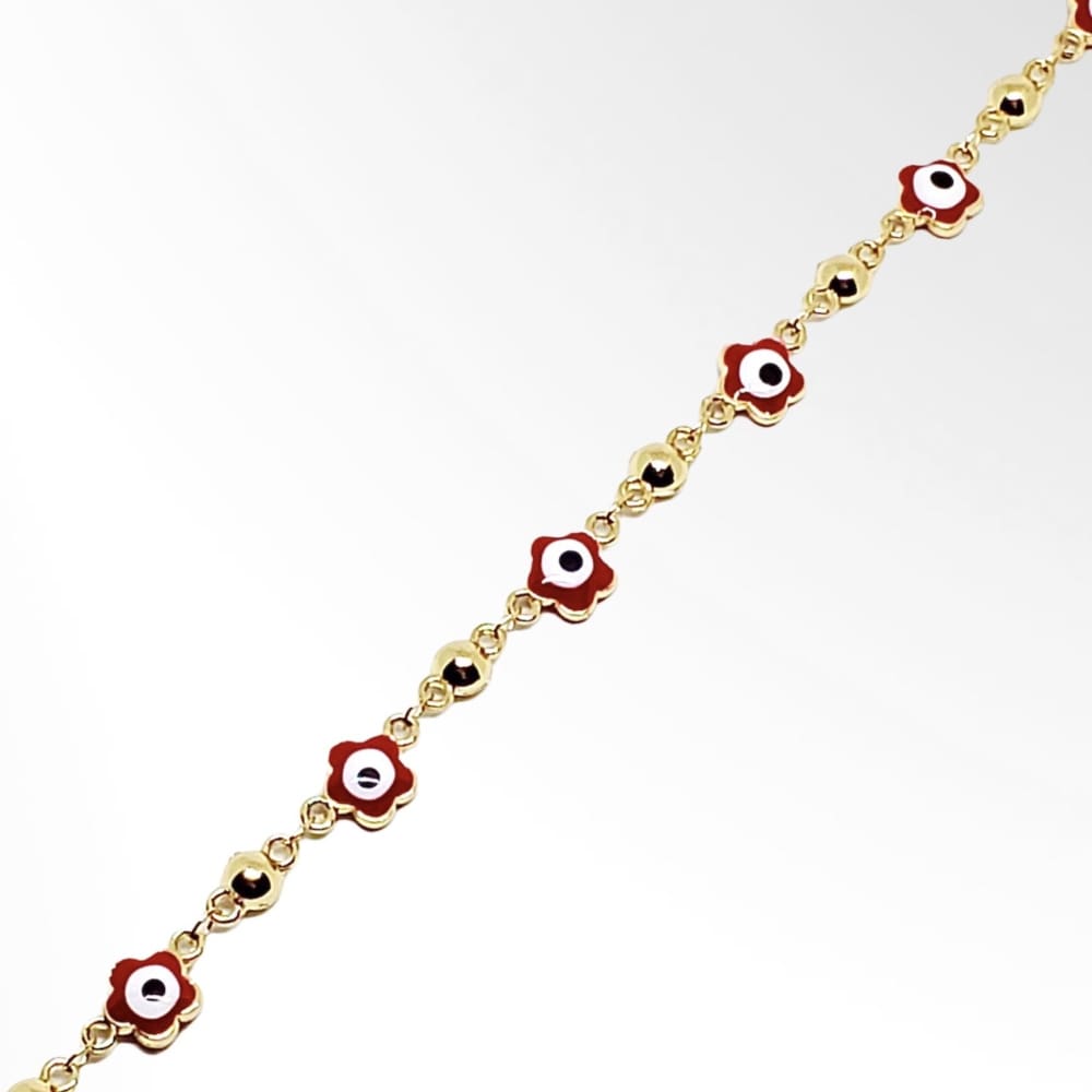 Red flower evil eye 18kts of gold plated bracelet 7.5 bracelets