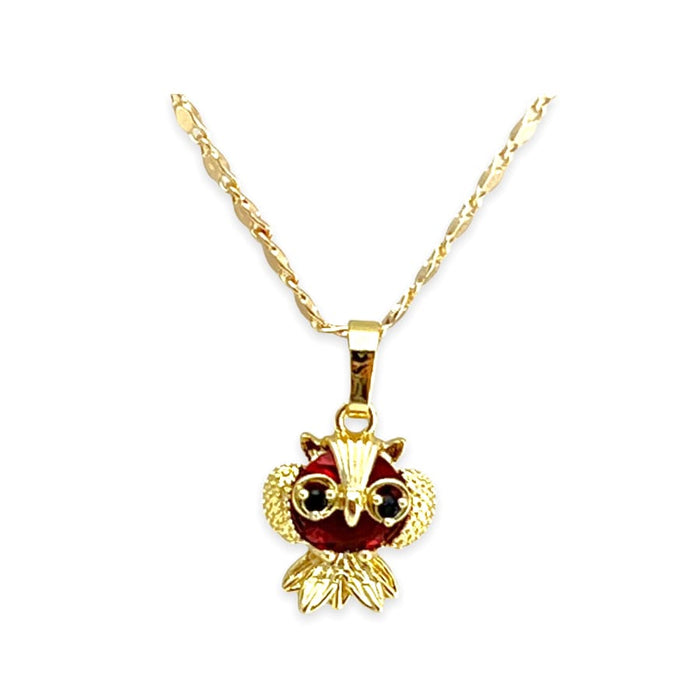 Red owl pendant necklace in 18k of gold plated chains