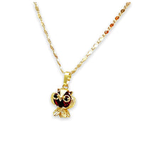 Red owl pendant necklace in 18k of gold plated chains