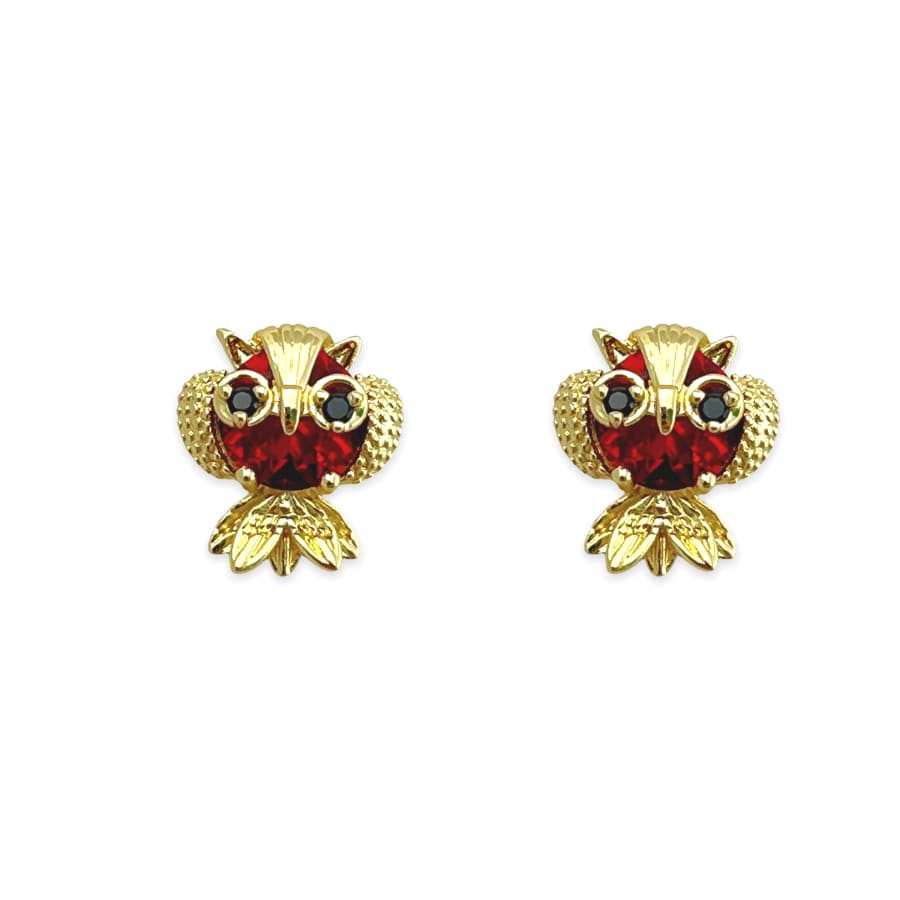 Red owl studs earrings in 18k of gold plated earrings