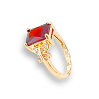 Red rectangular stone with butterflies sides ring in 18k of gold plated rings