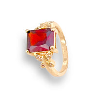 Red rectangular stone with butterflies sides ring in 18k of gold plated rings