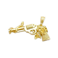 Revolver pistol with roses on grip handle in 14k of gold layering charms & pendants