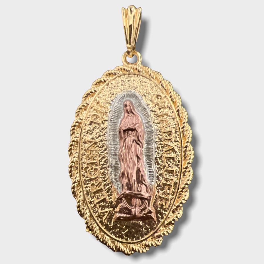 San judas and guadalupe 2 sides pendant in 18k of gold layering charms & pendants