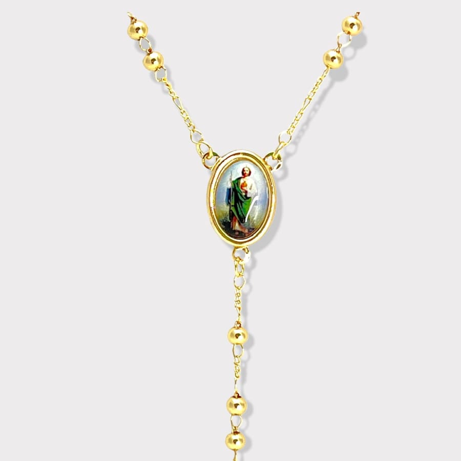 San judas green rope gold plated rosary necklace rosary