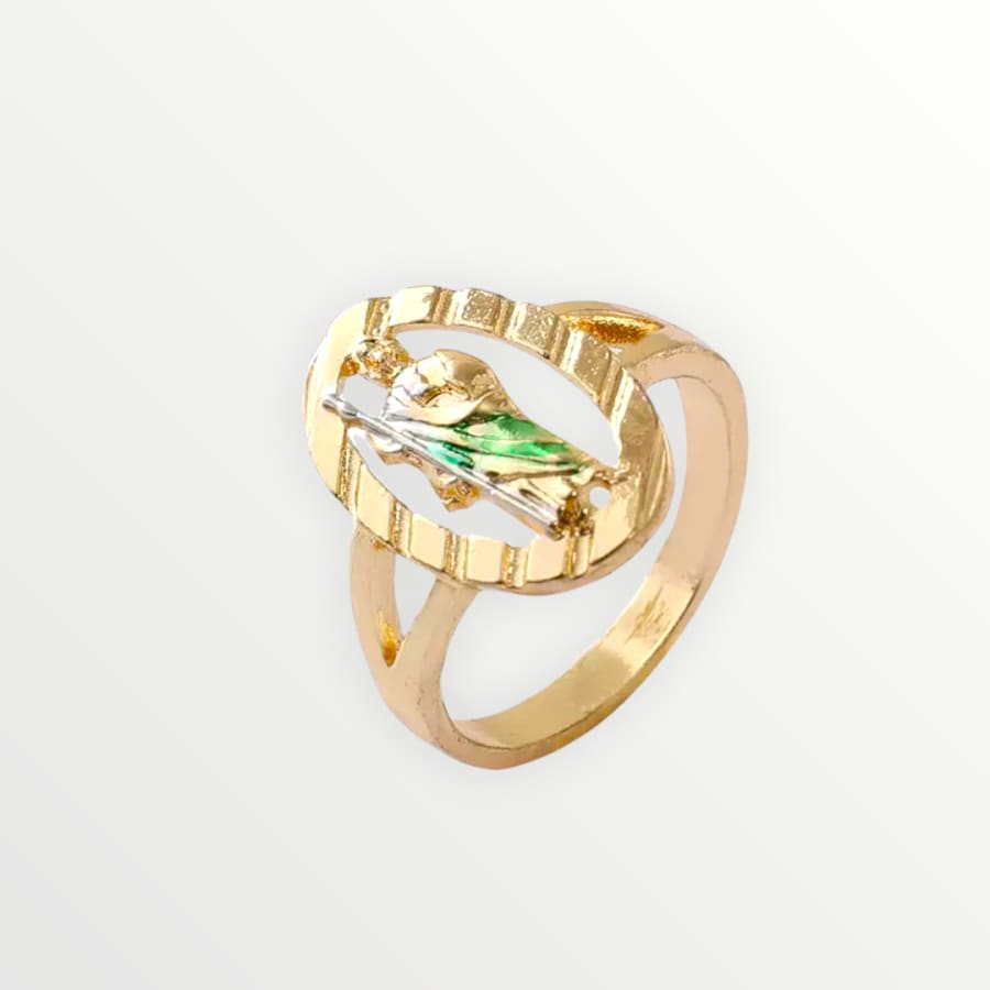 San judas green vest ring 18k of gold plated 7 rings