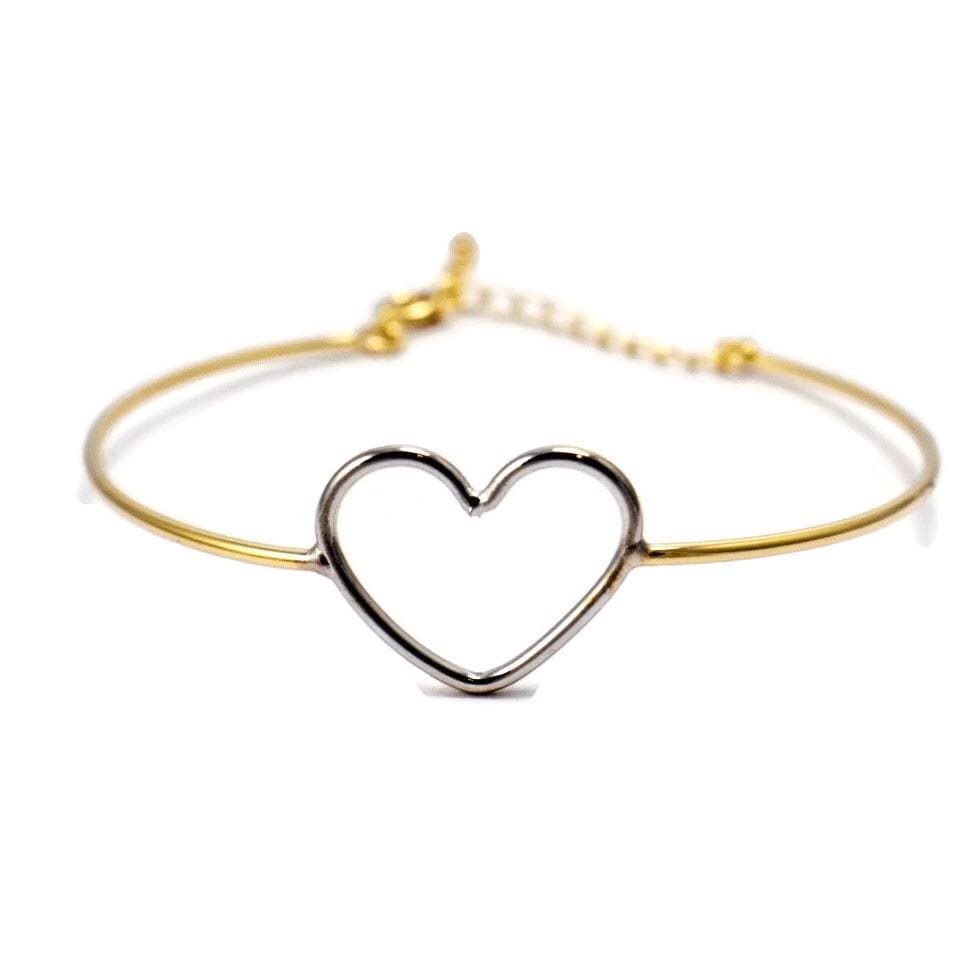 Silver heart cuff bracelet gold plated bracelet