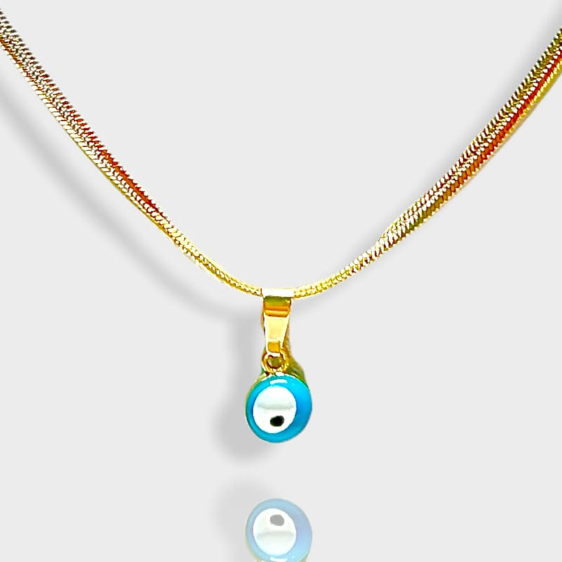 Snake chain sky blue evil eye charm - necklace 18kts gold plated charms