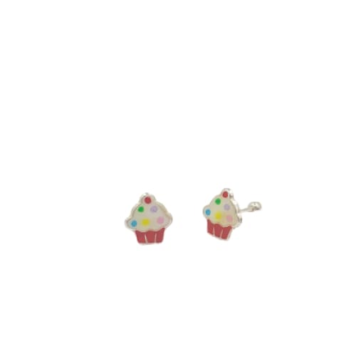 Sterling silver enamel cupcakes screw-backs.925 studs earrings