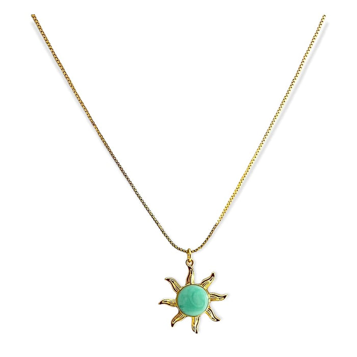 Sunshine turquoise center chain necklace in 18kts gold plated chains