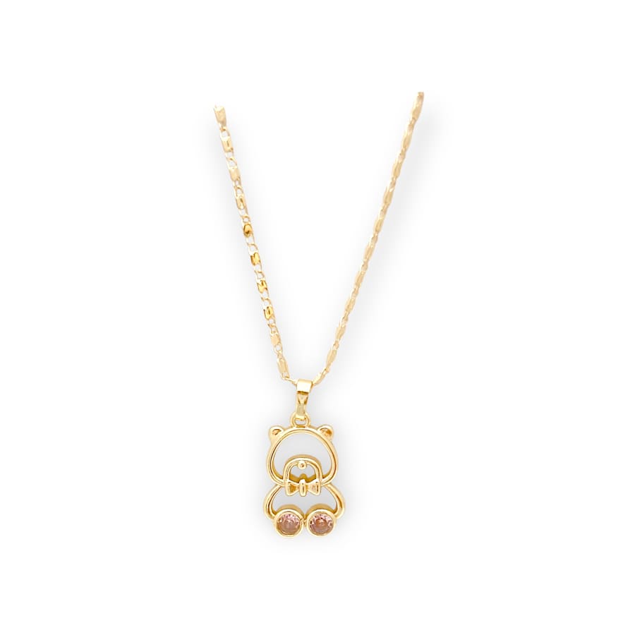 Teddy bear pink crystals set 18k of gold plated chains